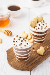 Chocolate brownie trifle dessert. Valentine's day treats.