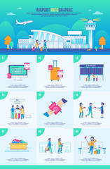 Naklejka na ściany i meble Airport infographic travel vector, design building, icon graphic, transport, background modern, landscape, airplane