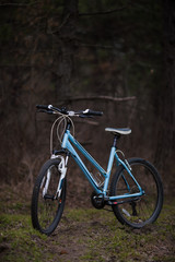 Fototapeta na wymiar Mountain bike on the trail in the beautiful forest