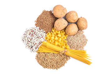 Carbohydrates of , potatoes and groats. Pasta, lentil, buckwheat, wheat and bean.
