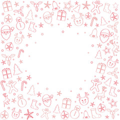 Fototapeta na wymiar Concept of Christmas greeting card with wreath and decorations. Vector.