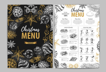 Obraz na płótnie Canvas Hand drawing Christmas holiday menu design. Restaurant menu