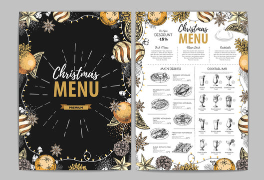 Hand drawing Christmas holiday menu design. Restaurant menu