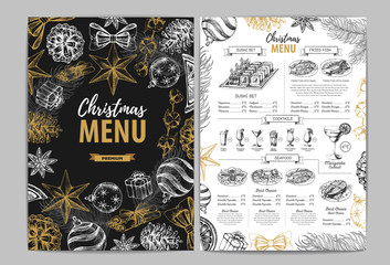 Fototapeta na wymiar Hand drawing Christmas holiday menu design. Restaurant menu
