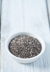 chia seeds on wooden surface