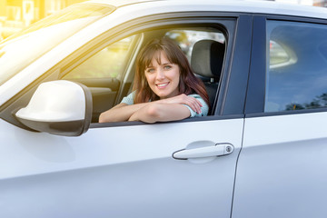 Girl Car Smile Loan Insurance the Concept of security.