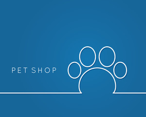 Fototapeta na wymiar pet shop . Linear pet paw on blue background