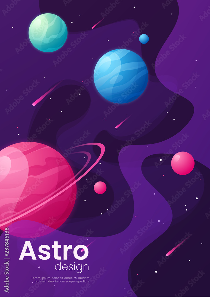 Wall mural deep space futuristic cartoon background, cover, brochure templa