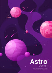 Deep space futuristic cartoon background, cover, brochure templa © rikkyal