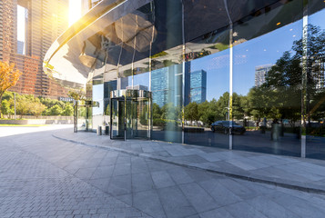 buildings with empty concrete square floor，Qianjiang New Town，hangzhou,china