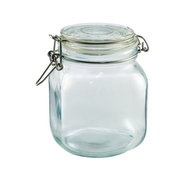 Empty glass jar isolated on white