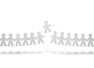 Member of team standing out from the crowd with white background