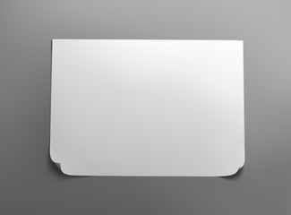 Blank sheet of white paper with curl on gray background with clipping path