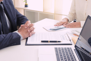 Business woman give bribe to the officer