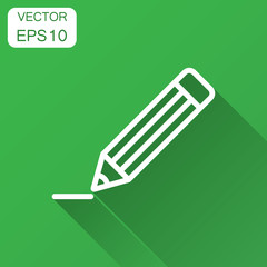 Pencil with rubber eraser icon in flat style. Highlighter vector illustration with long shadow. Pencil business concept.