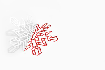 Carved paper snowflake folded in half, bent, casts a beautiful shadow 3d illustration