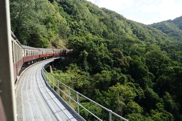 Fototapeta na wymiar キュランダ　熱帯　雨林　シーニックレールウェイ　鉄道　鉄橋　崖