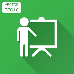 Training education icon in flat style. People seminar vector illustration with long shadow. School classroom lesson business concept.