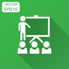 Training education icon in flat style. People seminar vector illustration with long shadow. School classroom lesson business concept.