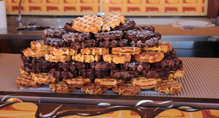 Waffel chocolate and cream or jam