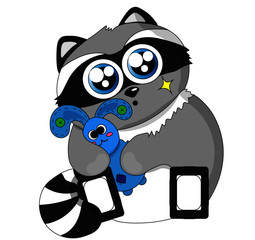 cute raccoon with toy