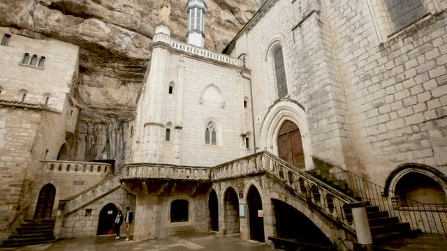 ROCAMADOUR, FRANCE - October 07, 2018: Impressive architectural ensemble  of Rocamadour complex in  autumn day