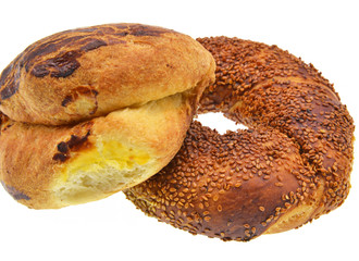 loaf of bread with sesame seeds isolated on white