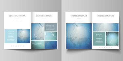 The minimalistic vector illustration of the editable layout of two A4 format modern covers design templates for brochure, flyer, report. Chemistry pattern, connecting lines and dots. Medical concept.
