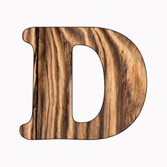 D, Rustic wooden alphabet letter on white background - Top view