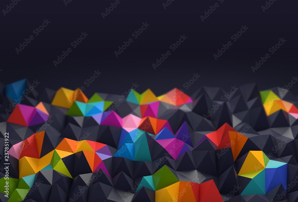 Poster Abstract background with space for text. multicolored chaotic polygons, 3d render or rendering