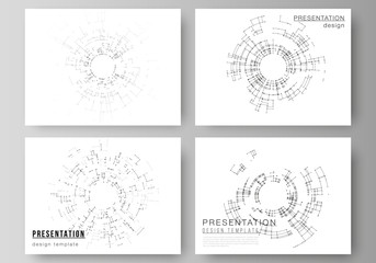 The minimalistic abstract vector layout of the presentation slides design business templates. Network connection concept with connecting lines and dots. Technology design, digital geometric background