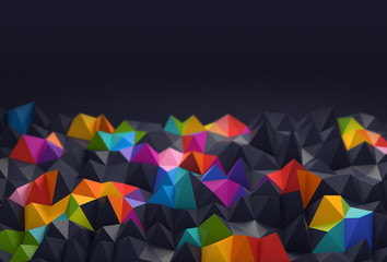 Abstract background with space for text. multicolored chaotic polygons, 3d render or rendering