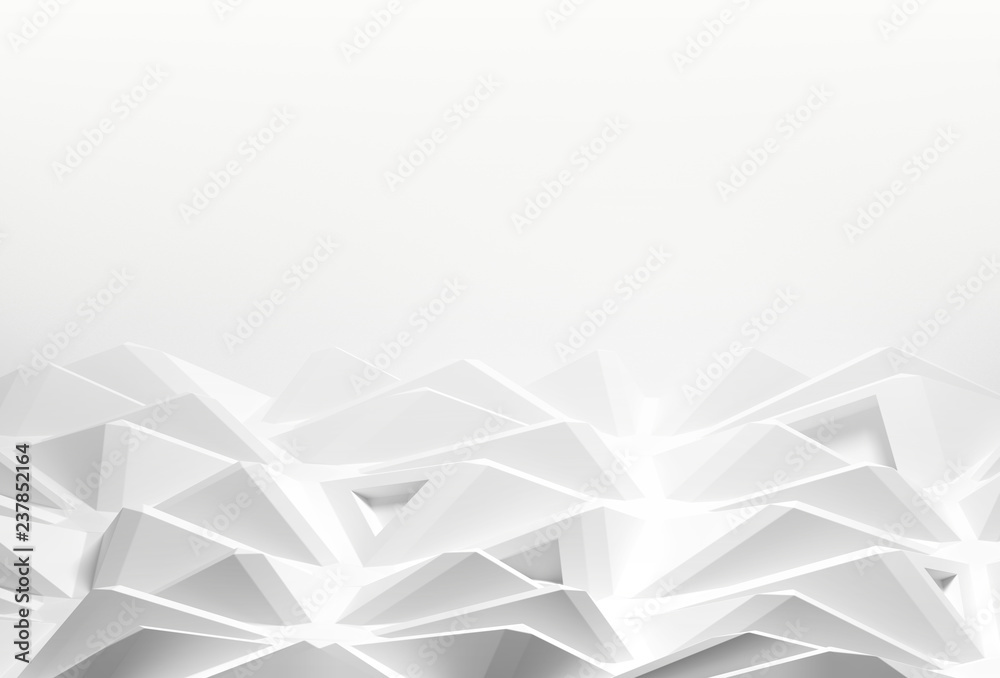 Poster Abstract background with space for text. white chaotic polygons, 3d render or rendering