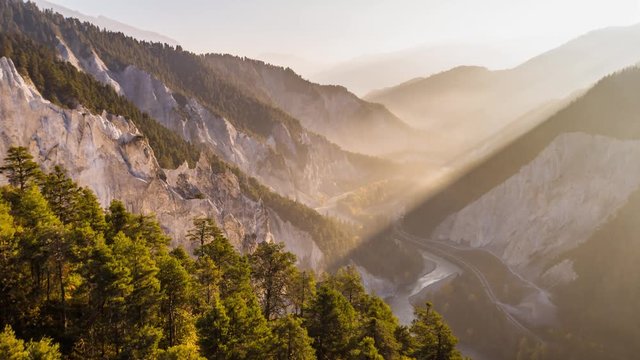 Aerial footage shot during the Sunrise in the Ruinaulta, Rheinschlucht also called the Swiss Grand Canyon located in Grisons. Filmed with the DJI Inspire 2 drone in 5.2k RAW and downscaled to 4k.