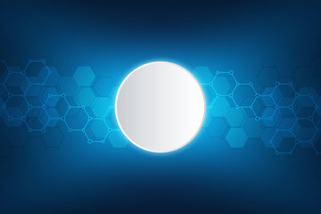 Molecular structures and hexagons elements. Abstract geometric background with molecules and communication. Hexagons pattern for medical or scientific and technological design.
