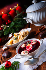 Christmas beetroot soup- borscht with small dumplings
