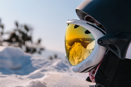 ski goggles on the snow