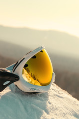 ski goggles on the snow