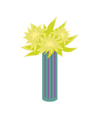 Flower Plant in Tall Striped Vase Isolated Vector