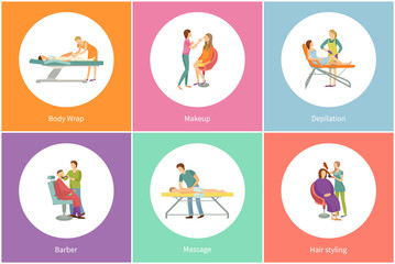 Hair Styling and Hairstyle Making Icons Set Vector