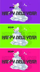 Obraz premium art snowman wishes happy new year in trend colors of 2019