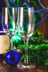 champagne glasses on new year background