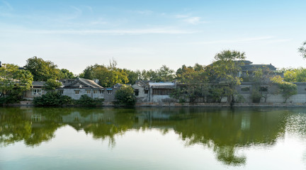 Fototapeta na wymiar The old house by the lake in Beijing, China
