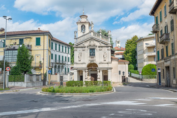 City in northern Italy. Picturesque area in the center of Varese with the old church called Madonnina in Prato or Santa Maria in Prato sanctuary (16th century), square Madonnina in Prato