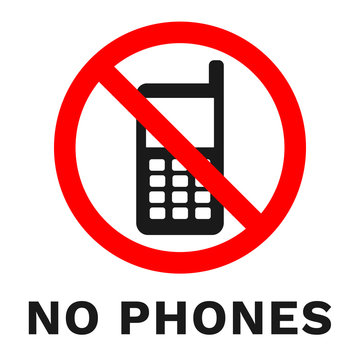 NO PHONES sign. Sticker with inscription. Vector.