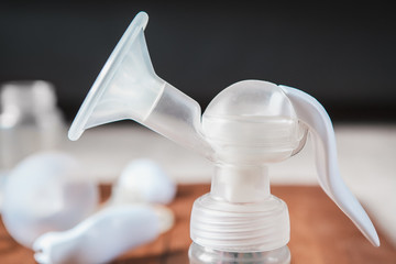 manual breast pump and parts. closeup