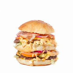 Big hamburger isolated on white background.