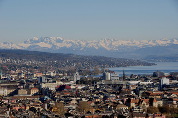 Fototapeta na wymiar Panoramic view of Zürich-City from Switzerlands highest skyscraper