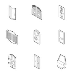 Types of doors icons set. Outline illustration of 9 types of doors vector icons for web