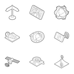 GPS navigation icons set. Outline illustration of 9 gps navigation vector icons for web